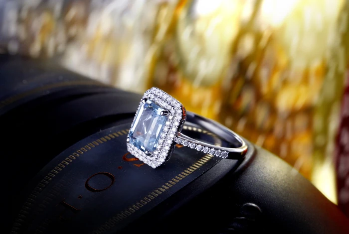Caimao 6x8mm Emerald Cut Aquamarine 14k White Gold Natural 0.38ct Diamond Ring Fine Jewelry | Украшения и аксессуары