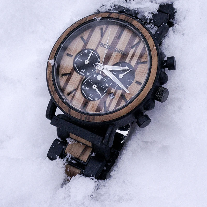 Бобо птица lp09 Часы из нержавейки Montre Homme Винтаж Деревянные Часы Секундомер Функция Для мужчин наручные часы могут oem