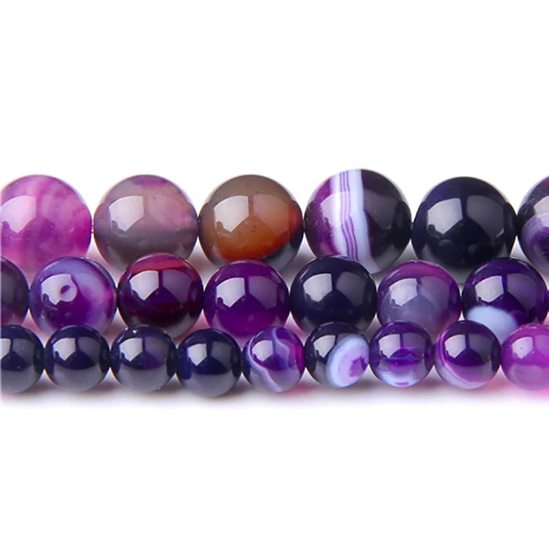 Оптовая продажа Круглые Гладкие фиолетовые полосатые Агаты бусины 6/8/10/12 мм