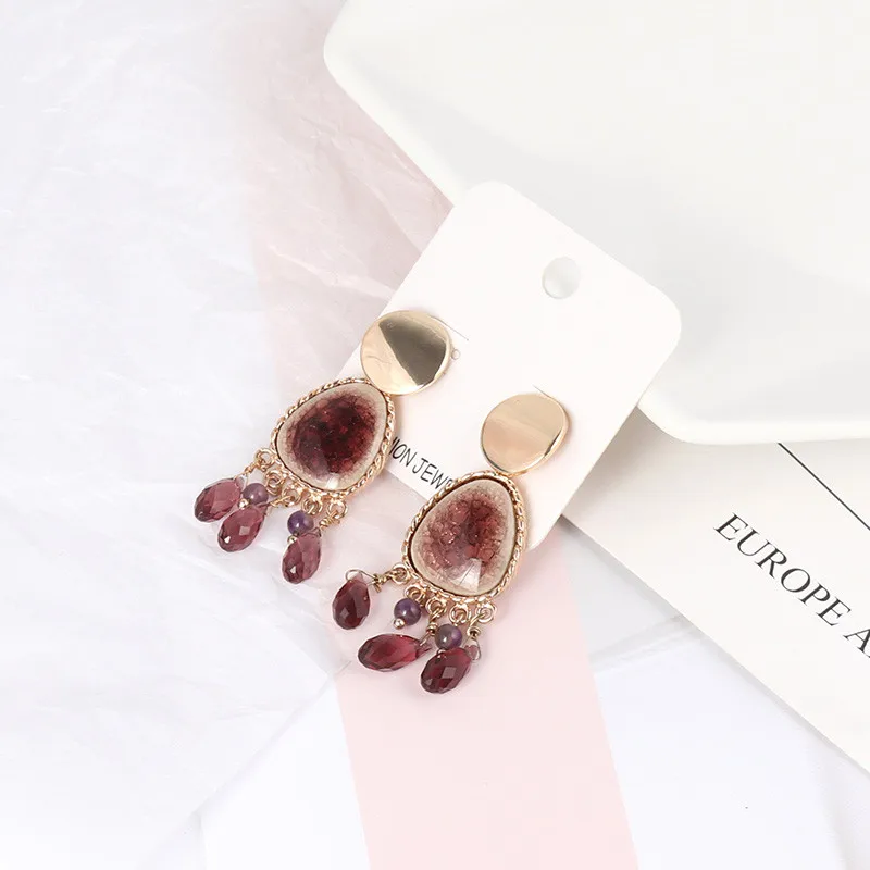 XQ wine red ceramic stone inlay drop pendant earrings alloy faceted glass fashion new jewelry accessories | Украшения и