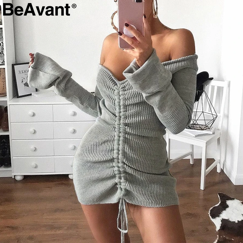 BeAvant плеча свитер с длинным рукавом платье Для женщин зимние короткое
