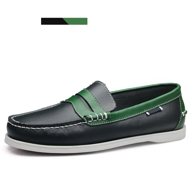 Blue green Merkmak/весенние однотонные мужские водонепроницаемые мокасины; модные лоферы из натуральной кожи; повседневная обувь на шнуровке; удобная мужская обувь без застежки - Цвет: Blue green