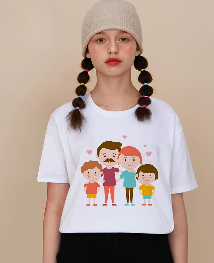 Женская футболка с принтом I Love My Family Happy Повседневная короткими рукавами большие