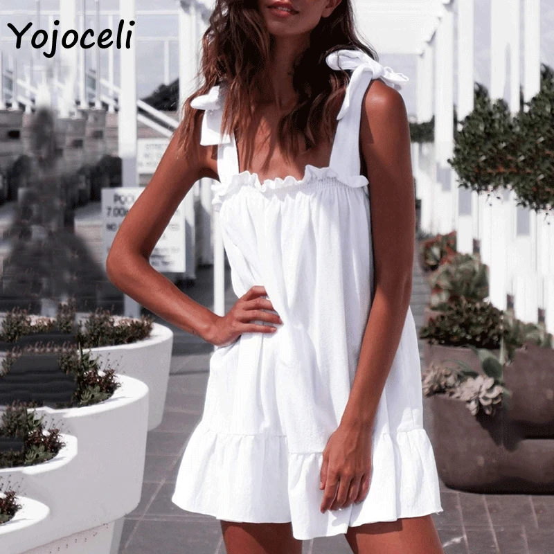 Yojoceli/2019 летнее милое платье с бантом хлопковый сарафан оборками уличная одежда