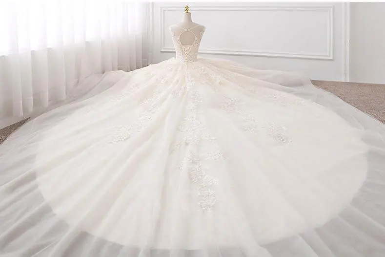 Свадебное платье с кружевной аппликацией и вышивкой из тюля|vestidos de novia|bridal gowngown