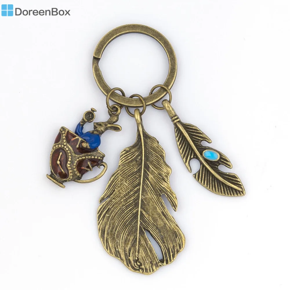 Дорин Коробка Старинные Брелок и Античная Бронза Синий Кролик Перо Эмаль 76 мм (3