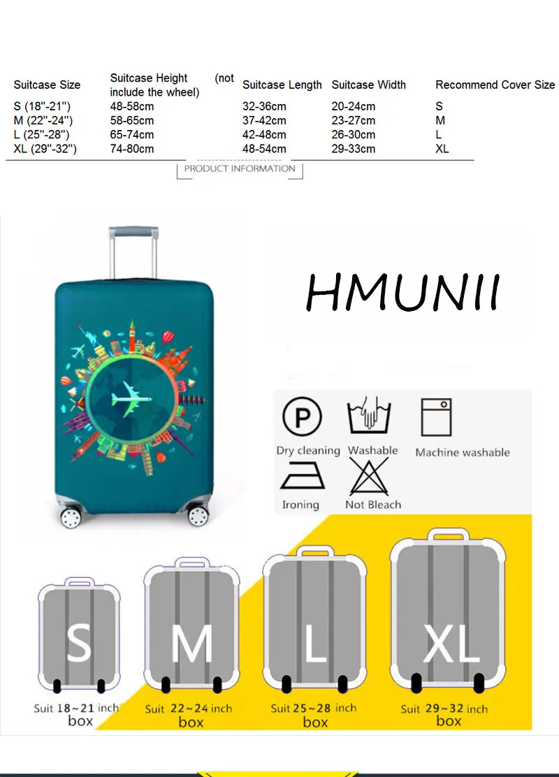 HMUNII дорожный костюм чехол защитный чехол на чемодан чехол Эластичный Чемодан пылезащитный чехол для 18 ''-32'' чехол для костюма аксессуары для путешествий