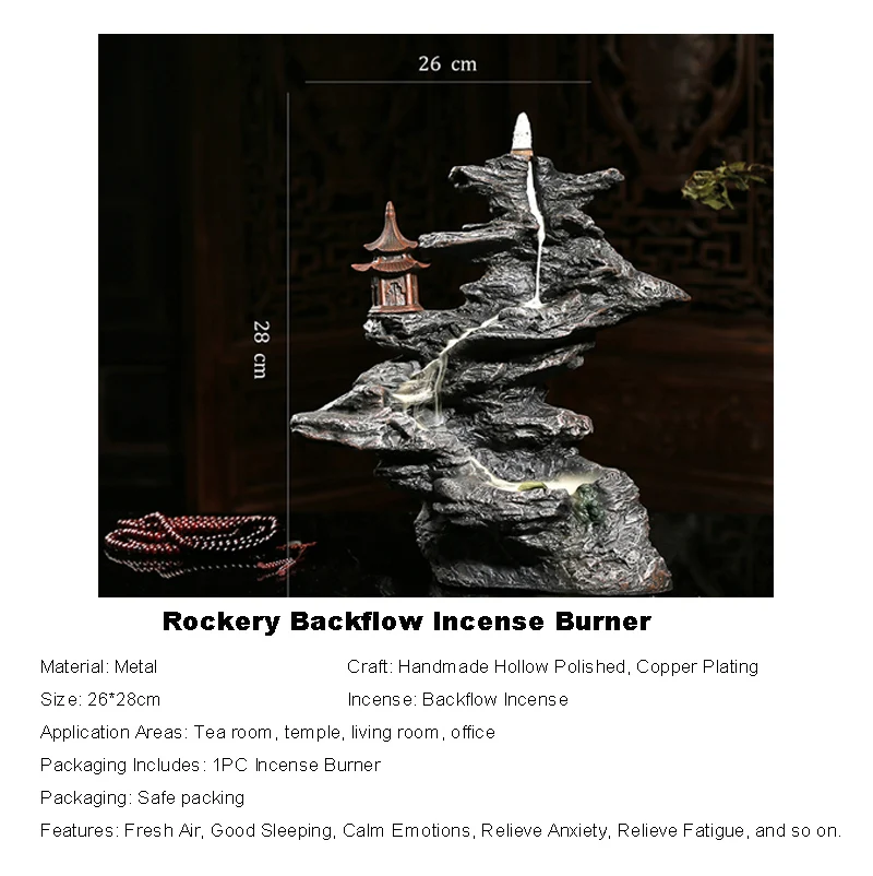 Zen Винтаж горы и поток воды дым обратного потока благовония горелка база