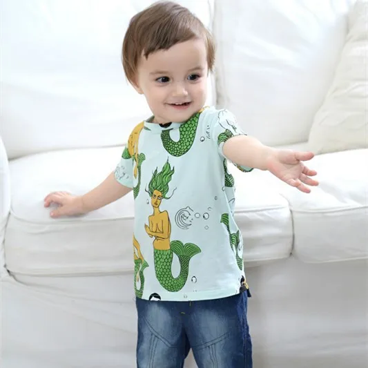 Хлопковые летние футболки с рисунком Русалочки для мальчиков и девочек детская