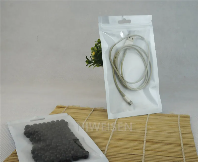 100 шт. синие полупрозрачные жемчужные пакеты с висячим отверстием передняя