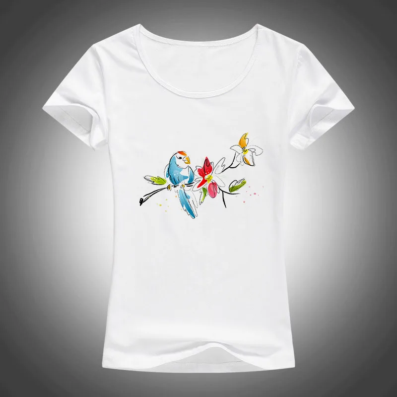 Новинка 2017 модная женская футболка с принтом в виде птиц летняя круглым вырезом и