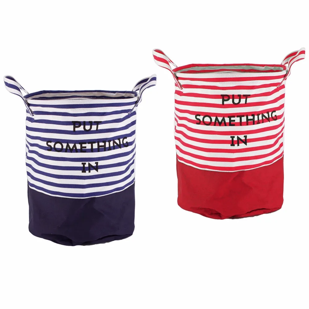 Новая тканевая парусиновая корзина для хранения белья в синюю и красную полоску