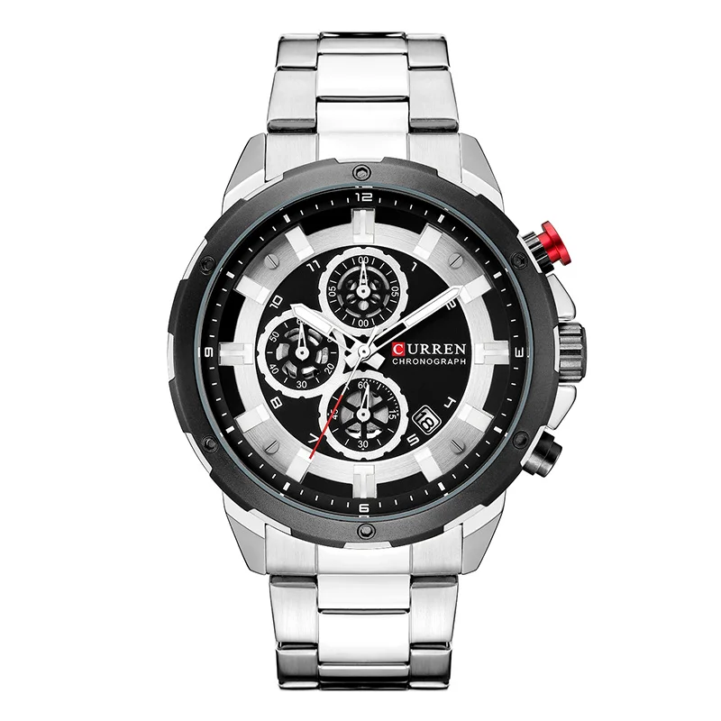Silver Silver Black Curren Брендовые мужские часы, сталь, военные водонепроницаемые мужские часы, Топ бренд, роскошные часы с хронографом, мужские часы, Reloj Hombre - Цвет: Silver Silver Black