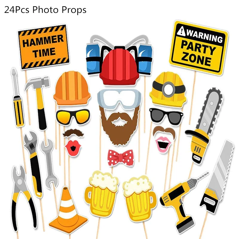 24Pcs photo props Строительный трактор тема экскаватор надувные шары грузовик автомобиль баннеры детский день рождения, день рождение мальчика вечерние принадлежности - Цвет: 24Pcs photo props