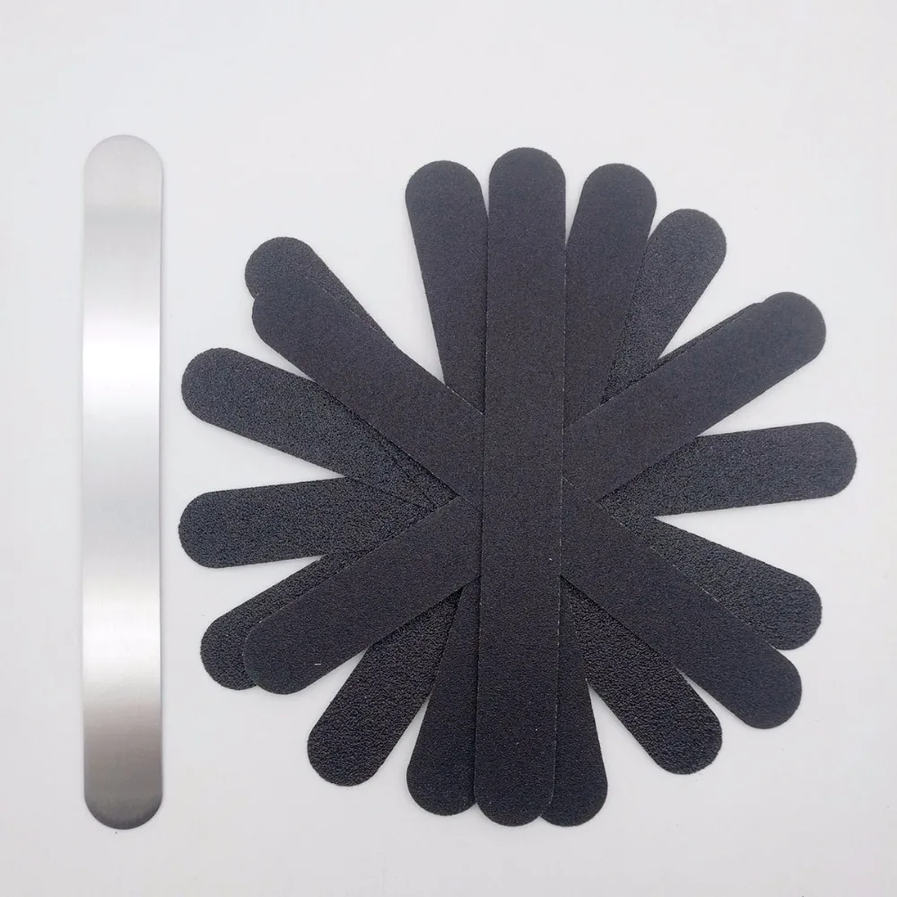 

Двусторонняя пилка для ногтей средство для удаления мозолей, для маникюра, ручка из нержавеющей стали, наждачная бумага с 10 шт. сменной нажд...