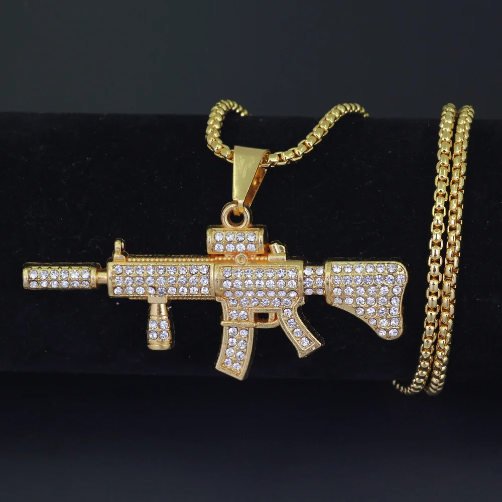 Bling bling хип хоп пистолет M16 микро pave с ААА подвеска цирконием ожерелье ледяной из