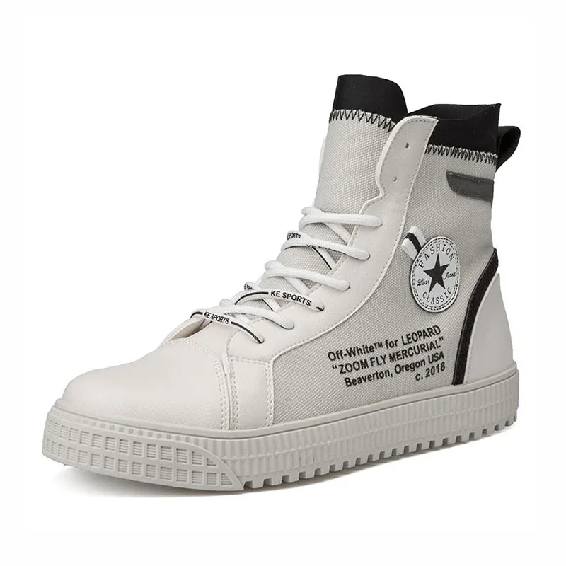 BEINAMINA модные Мужская обувь Повседневное высокие письмо на шнуровке парусиновая