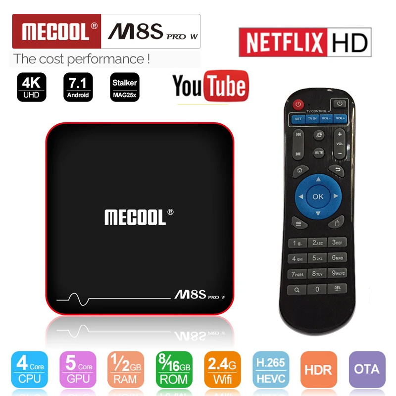 MECOOL M8S PRO W Android 7,1 ТВ приставка Amlogic S905W четырехъядерный 2 ГБ/16 ГБ 2,4G wifi H.265 1080p 4K Youtube Netflix MECOOL M8S PLUS