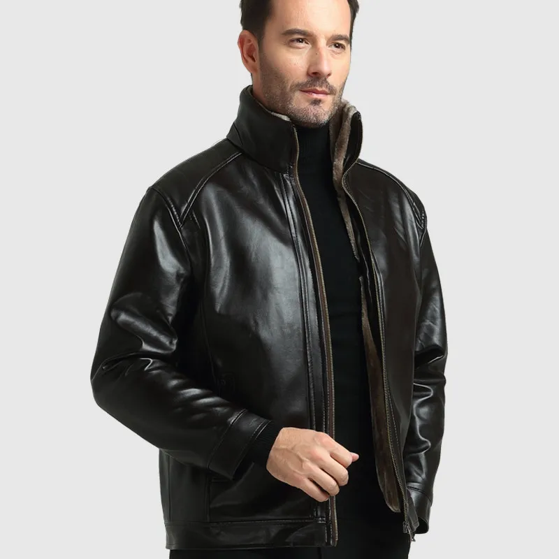 2020 зимняя деловая повседневная кожаная куртка для мужчин с толстой подкладкой из