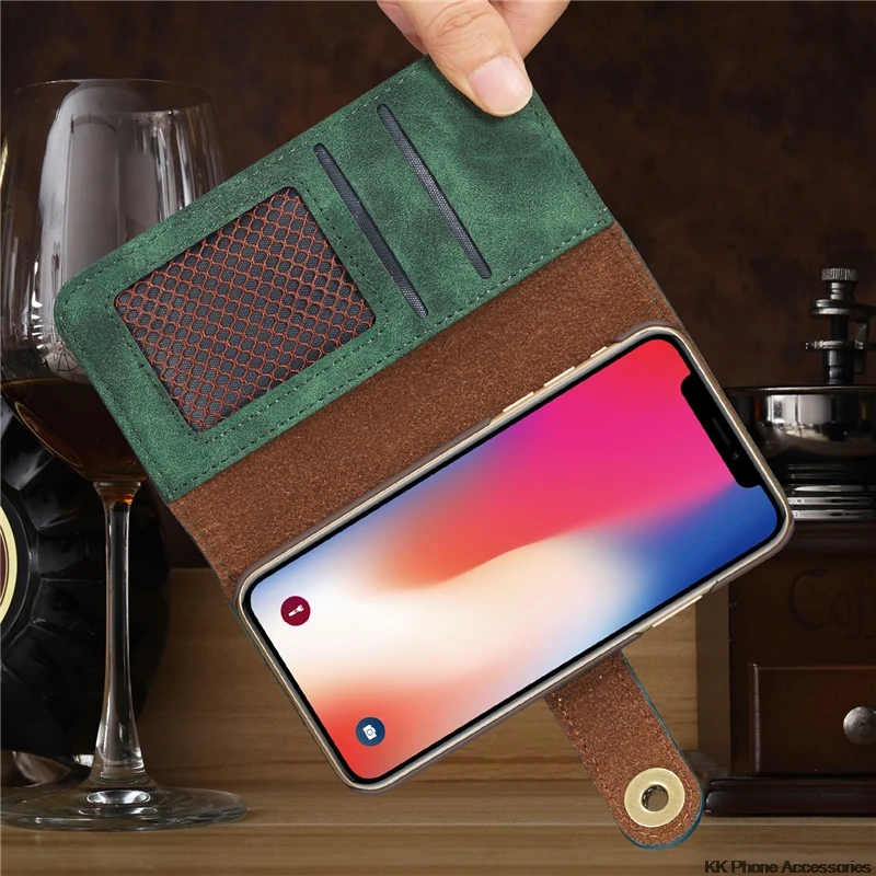 HAISSKY для iPhone XS MAX XR Чехол кожаный флип-Кошелек Многофункциональный магнитный 2 в 1 чехол для iPhone XS MAX XR деловые чехлы