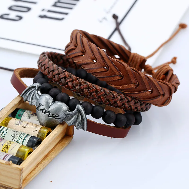 Men's Beaded Buddha Bracelet Set Love Jewelry for Communion Gift Wood Beads Angel Wings Charm Bangle Biker | Украшения и