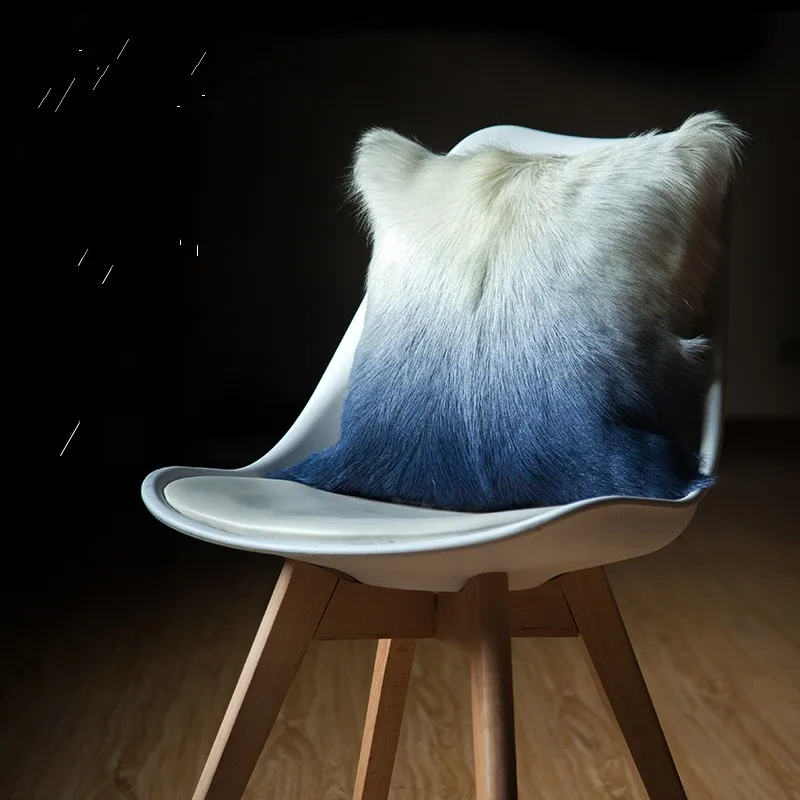 Single side Goat sheepskin fur pillow cushion with core Gradient color soft sheep throw for furniture sofa | Дом и сад