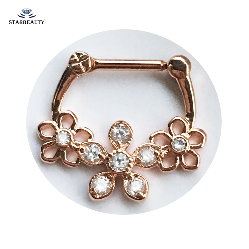 1 шт./лот тройной цветок Нос Кольца шпильки поддельные нос пирсинг Септум кликер