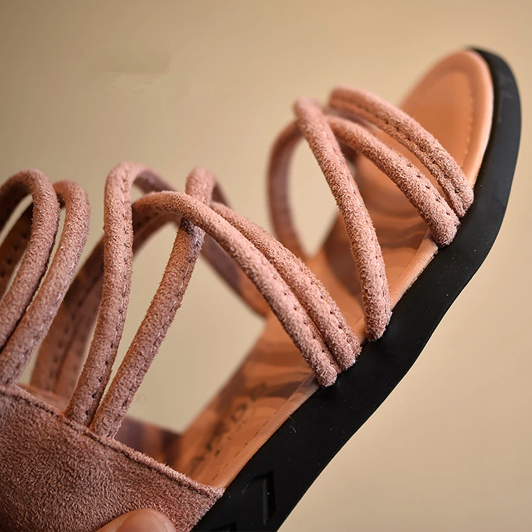 2017 летние коричневые винтажные сандалии гладиаторы для маленьких девочек