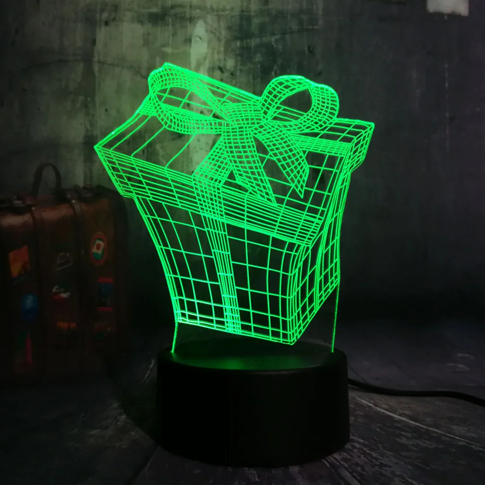 Светодиодный светильник в подарочной коробке RGB 3D ночные огни USB пульт дистанционного управления многоцветный настольная лампа домашний Декор Рождественский подарок на день рождения для детей блеск