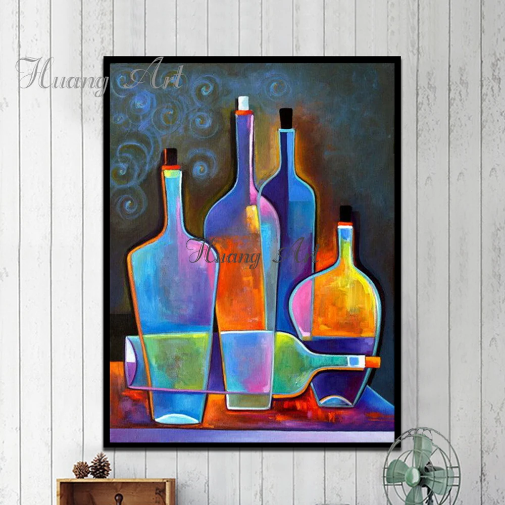 Hand-painted oil painting abstract still life modern minimalist wine bottle bar creative wall paintings hallway aisle | Дом и сад