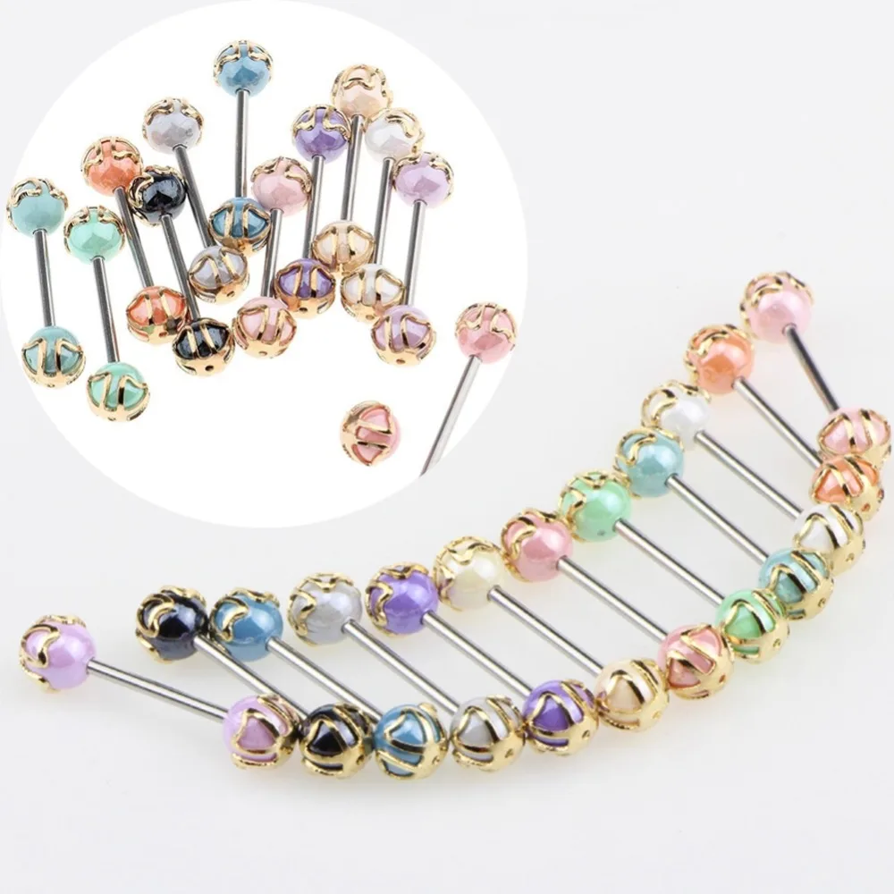 10 шт. красочным бальным Язык сосков Бар кольцо Штанга Для Пирсинга 16G