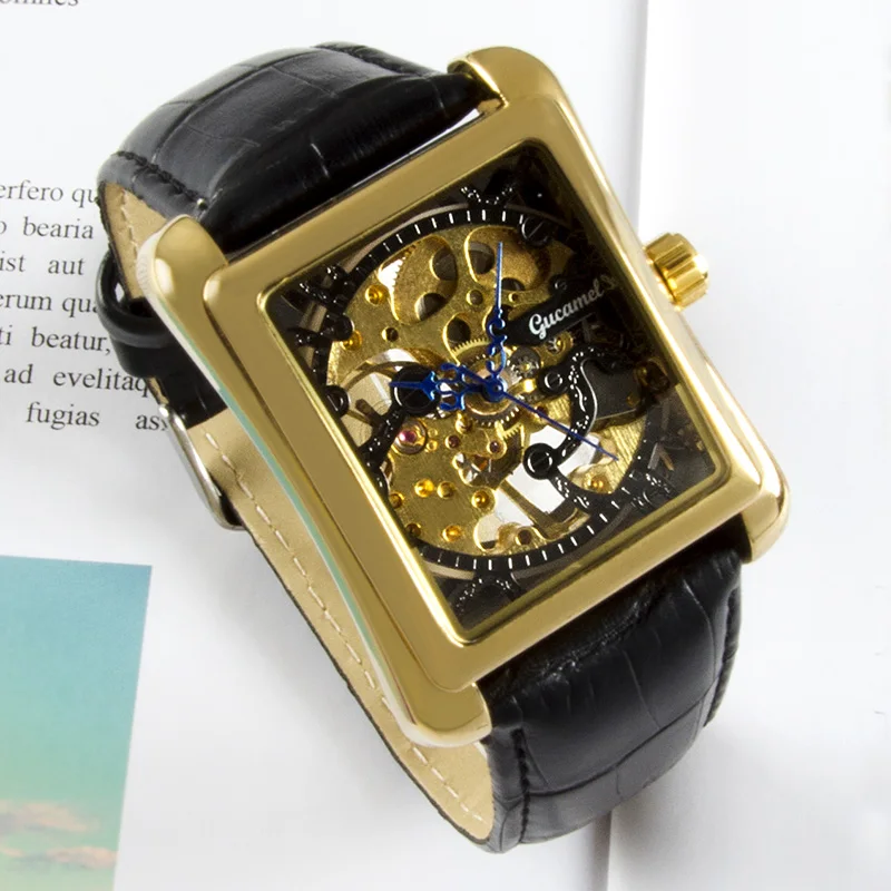 Новый модный бренд квадратный мужские часы в деловом стиле Montre Роскошные Скелет
