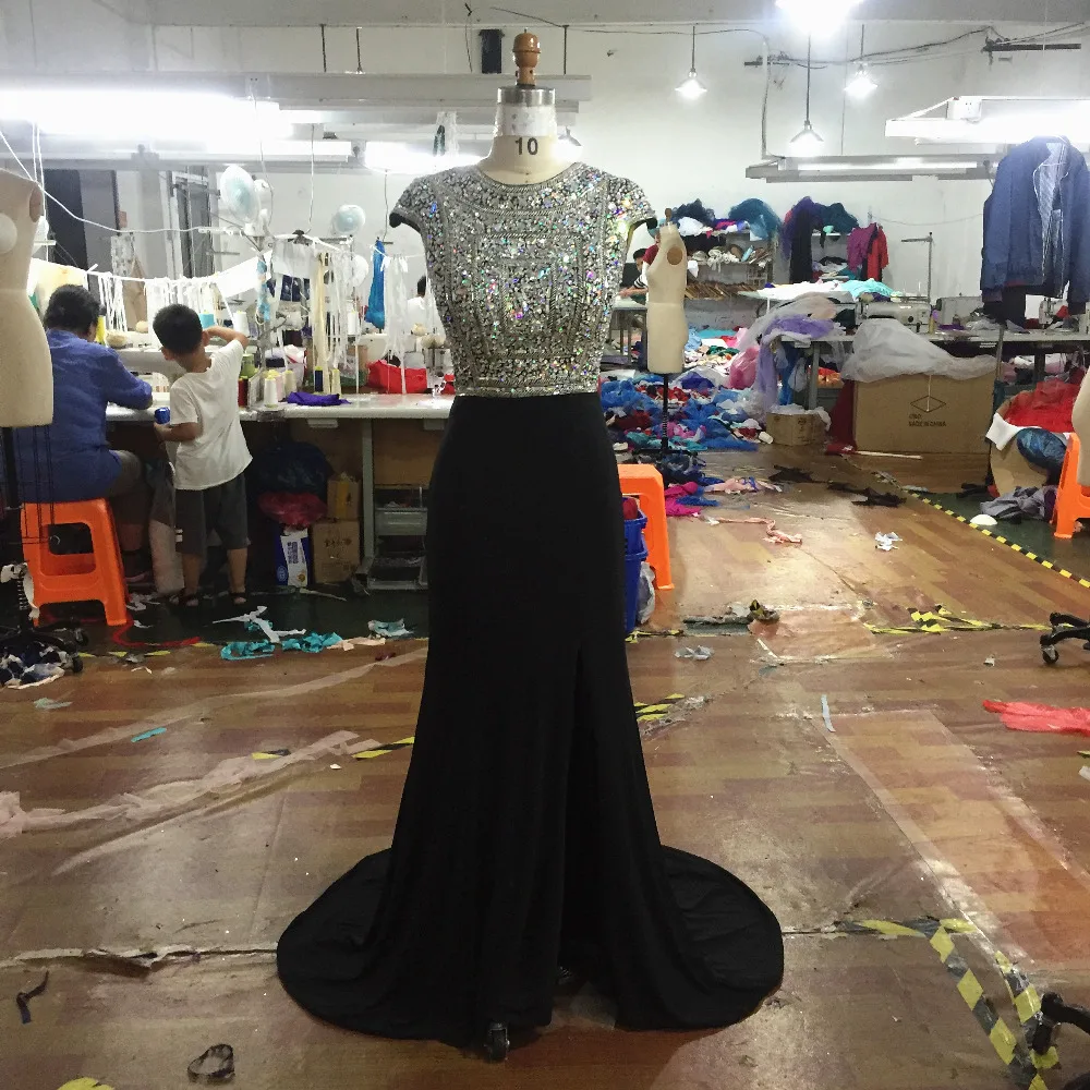 Черные вечерние платья robe de soiree длинные платья Русалка для выпускного вечера драгоценные вечерние платья с коротким шлейфом из бисера abendkleider