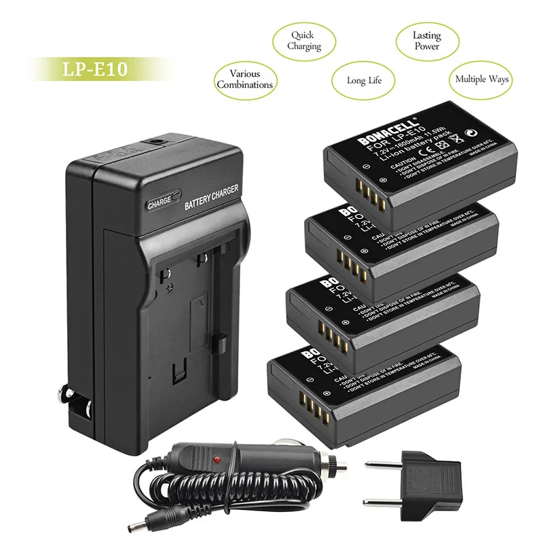 4Battery1Charger Bonacell LP-E10 LP E10 аккумулятор+ зарядное устройство для Canon Rebel T3 T5 T6 Kiss X50 Kiss X70 EOS 1100D EOS 1200D EOS 1300D - Цвет: 4Battery1Charger