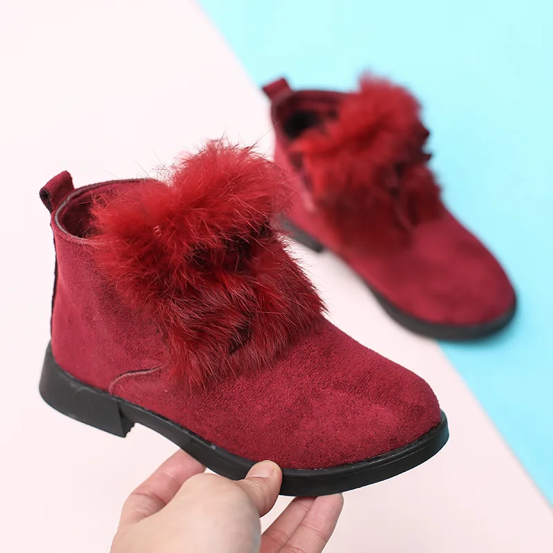 Зимние меховые теплые ботинки для девочек Модные детские принцессы Теплая обувь