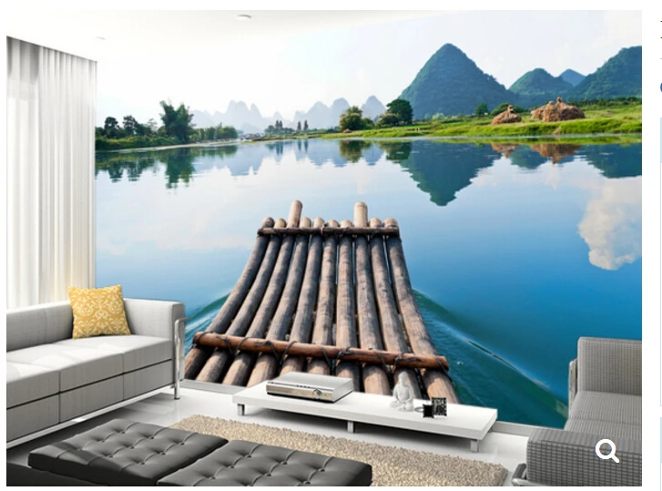 Custom natural scenery Bamboo Rafting on Li River 3D photo mural for living room bedroom TV backdrop wall waterproof wallpaper |