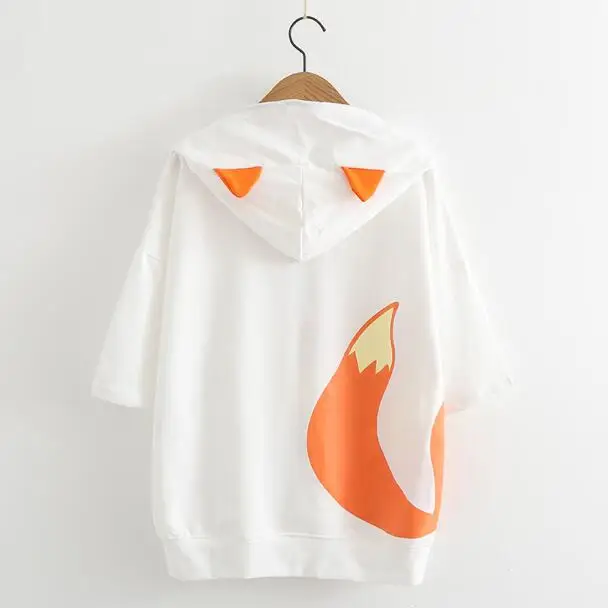 Женская футболка с капюшоном и коротким рукавом принтом лисы|tee top|top teestop women |