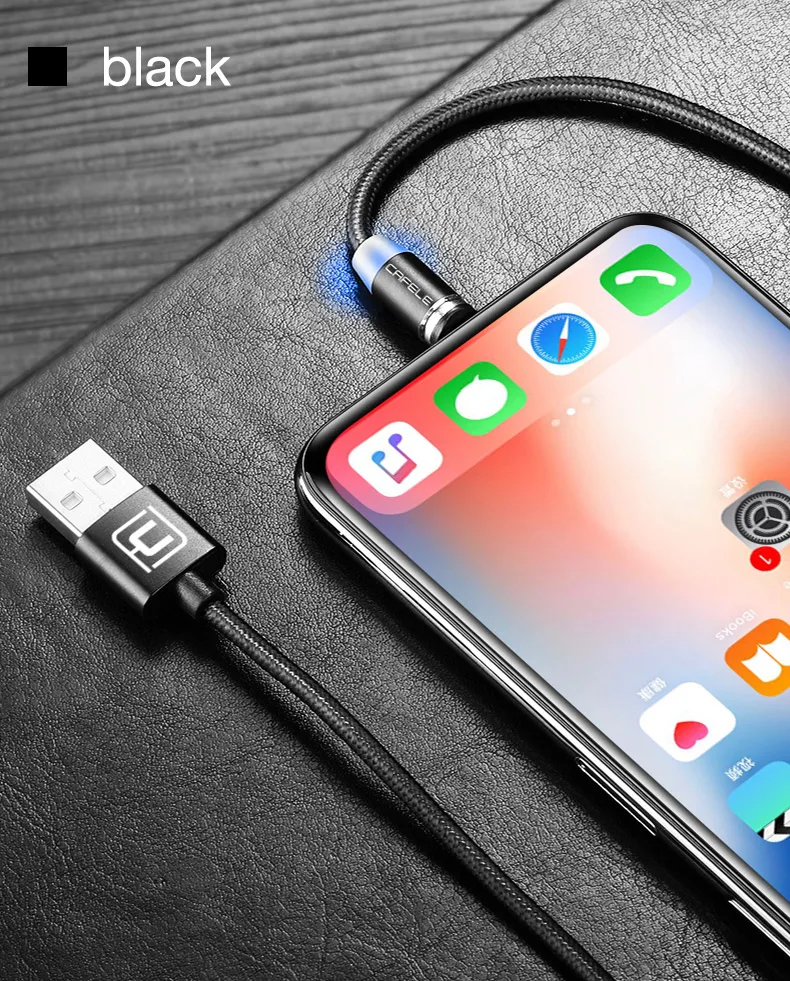 Cafele Магнитный USB кабель Micro USB зарядное устройство светодиодный кабель нейлоновая оплетка для Xiaomi huawei мобильный телефон зарядный провод с светодиодный светильник