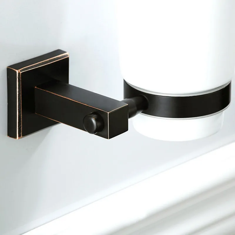 

Free shipping Modern design black bronze bathroom accessories copper tumbler holder toothbrush holder cup