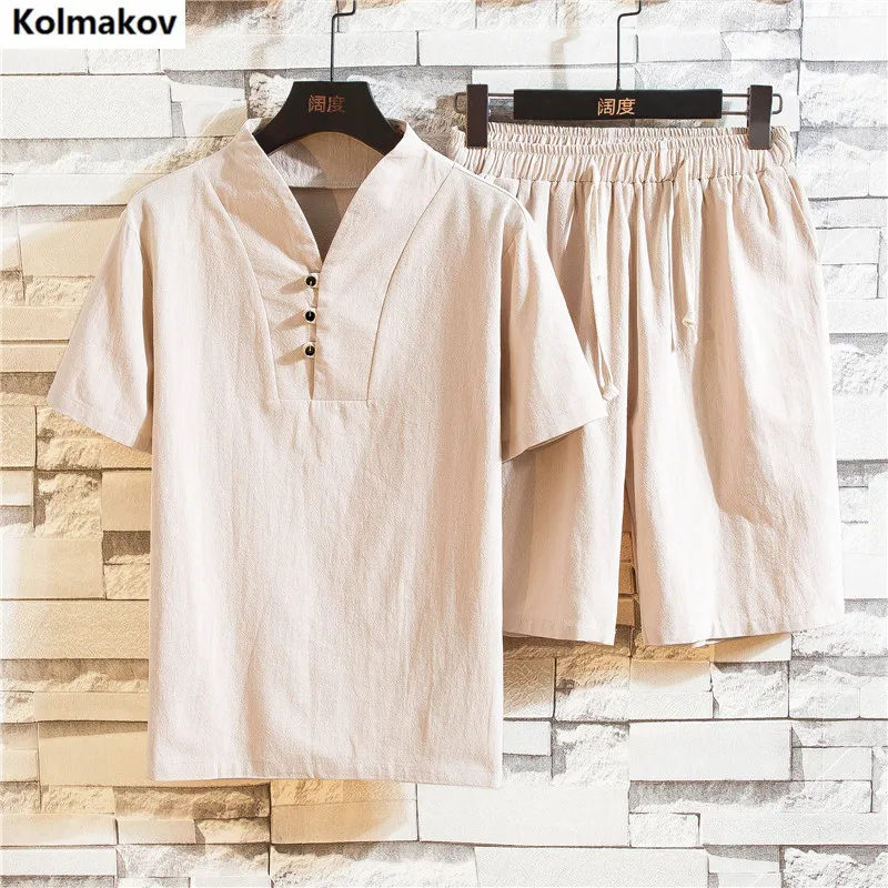 Рубашка+ брюки) Летняя мужская рубашка с коротким рукавом, мужские рубашки из хлопка и льна, мужские повседневные модные рубашки высокого качества