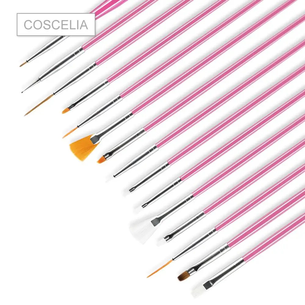 COSCELIA 15 шт. розовые/белые кисти для ногтей для украшения ногтей щетки для полировки УФ-геля щетки для полировки ногтей инструменты для маникюра Набор инструментов
