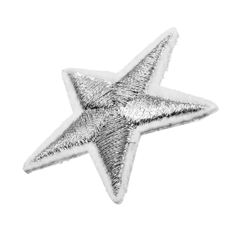Hot Sale 10pcs/Set 4*3.8cm Mini Silver Metallic Iron 5 Star Embroidered Applique Ironing Clothes Patch Decoration | Дом и сад