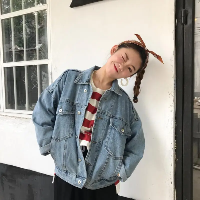 2017 Autumn New Korean Loose Women Preppy Style Denim Coat Letter Embroidery Fashion Jacket | Женская одежда