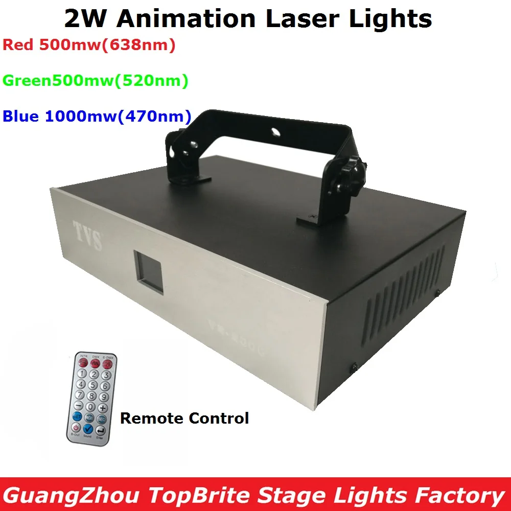 Free Shipping Newest RGB Full Color ILDA Stage Dj Laser Lights Multi Color 2W RGB Animation Laser Lights With Remote Control