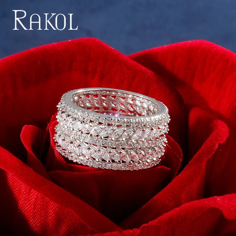 Роскошные Свадебные обручальные кольца RAKOL из Дубая с фианитом для женщин