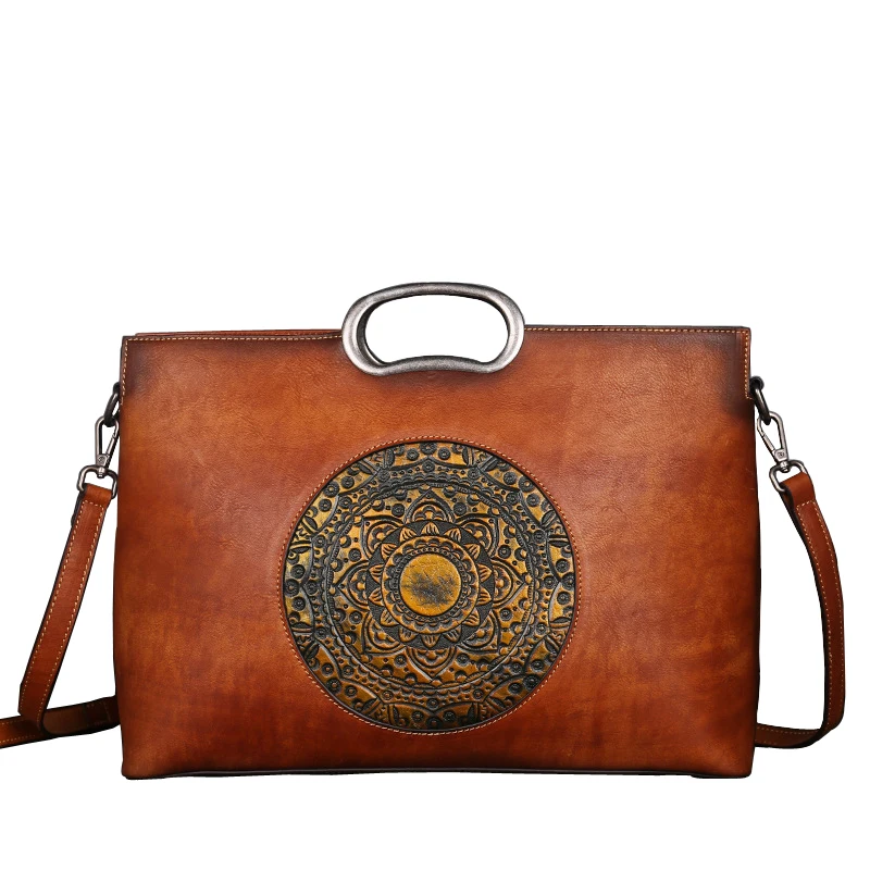 Винтажная Офисная Женская сумка Nesitu из натуральной кожи А4 Красного коричневого