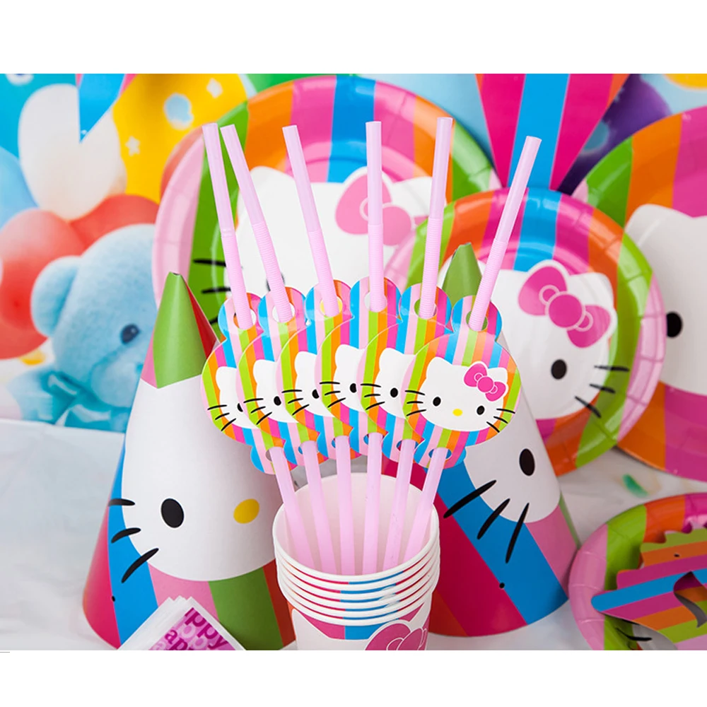 78 шт. рисунок Hello Kitty тема для 6 детей день рождения посуда розовый мультфильм