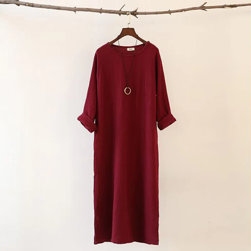 Женское платье из хлопка и льна винтажное длинное Повседневное макси весна лето