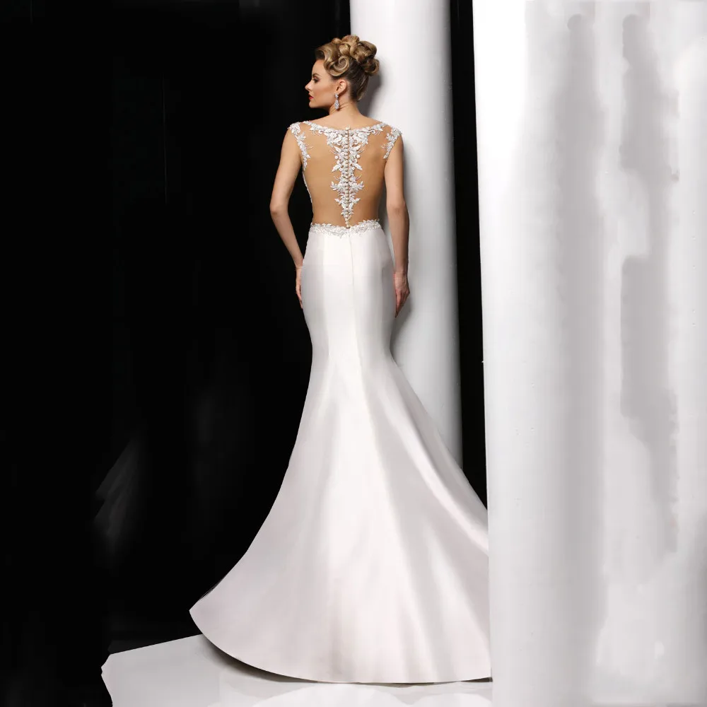 Elegant Mermaid Bridal Dresses Sleeveless See Through Scoop Neckline Wedding Lace Appliques casamento vestido longo | Свадьбы и