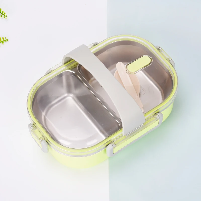 green Изолированный Ланч-бокс из нержавеющей стали, контейнер для еды, таблетка, пусковая коробка с ручкой, герметичный Loncheras Para Almuerzo - Цвет: green